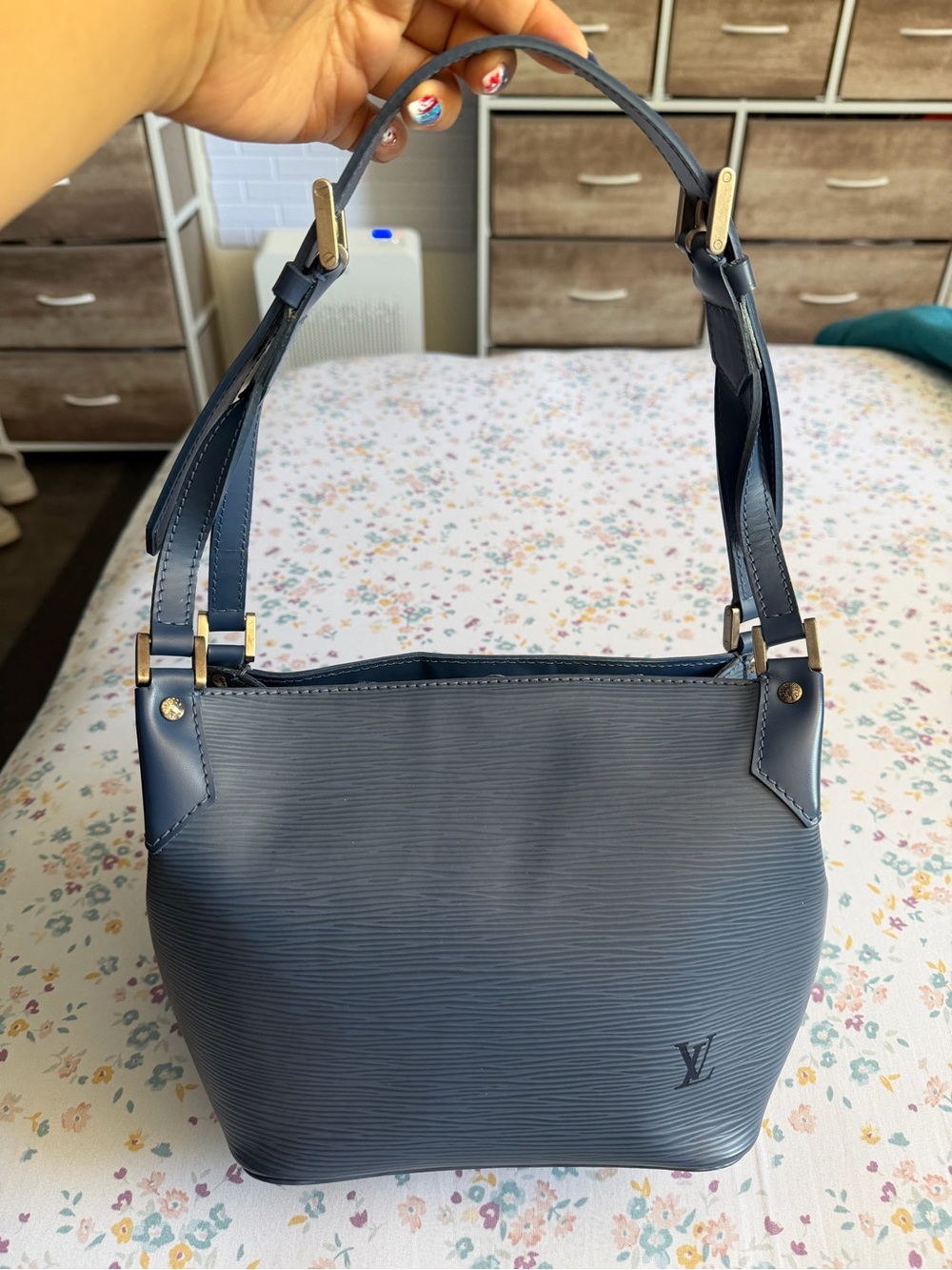 Louis Vuitton Navy Epi Leather Shoulder Bag with Gold Hardware